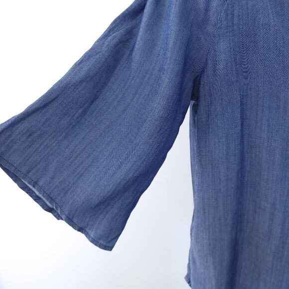 NEW Colleen Lopez Off Shoulder Chambray Shirt Large Women, 3/4 Split Sleeves - Picture 3 of 7